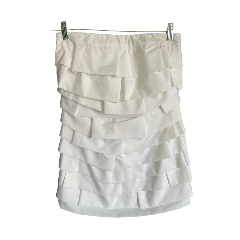 LK Collection Womens Multi Layer Bandeau Mini Dress Size Small White